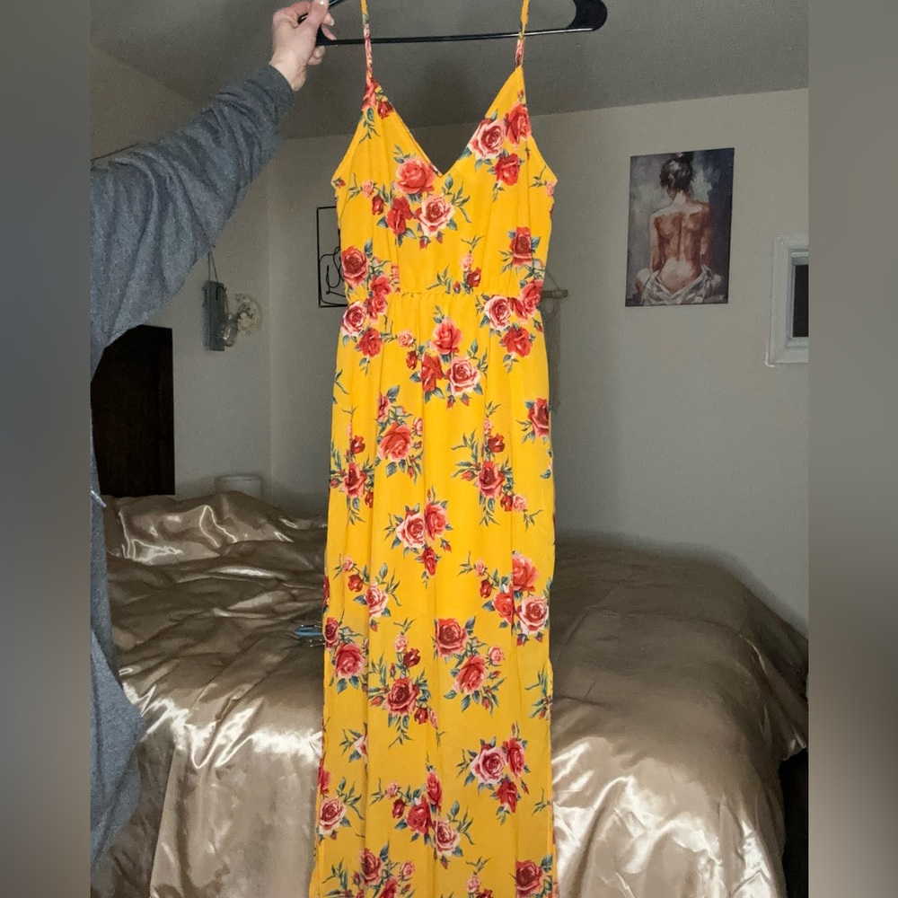 Yellow floral summer dress